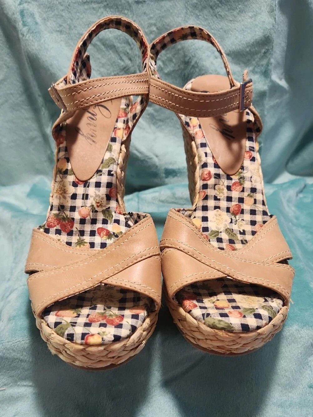 Women's Tan Wedge Sandals with Ankle Strap